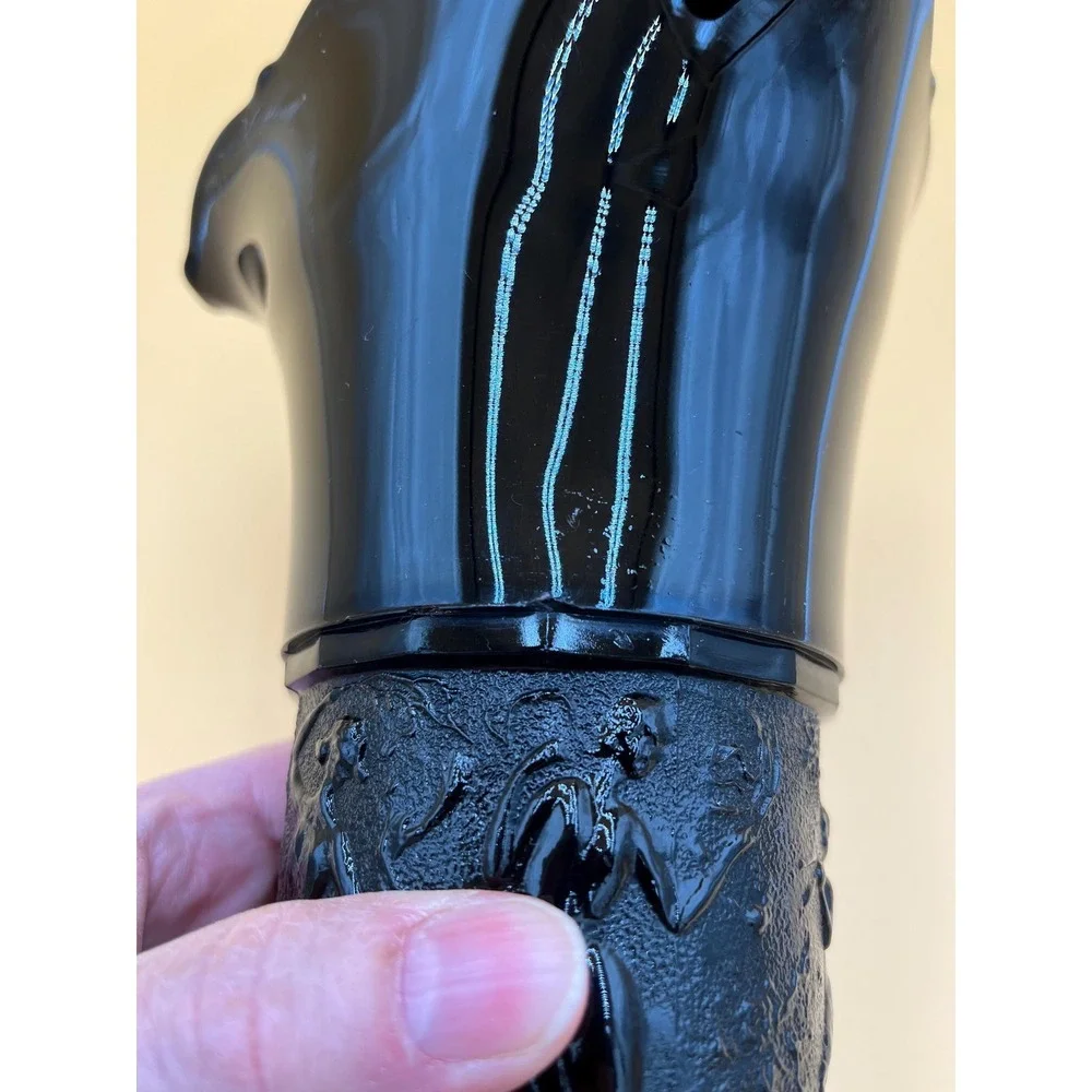 LE Smith Black Amethyst Vase: Vintage Nymphs Dancing Ladies Glass Vase